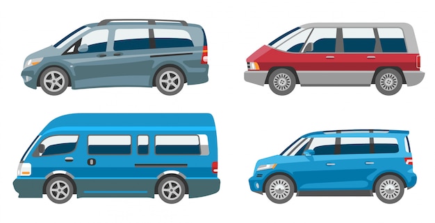 白い背景イラストをミニバン車バン自動車両家族ミニバス車と自動車バナー分離citycar プレミアムベクター