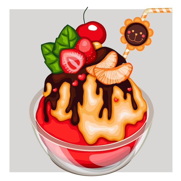 Premium Vector | Mixed fruit ice dessert