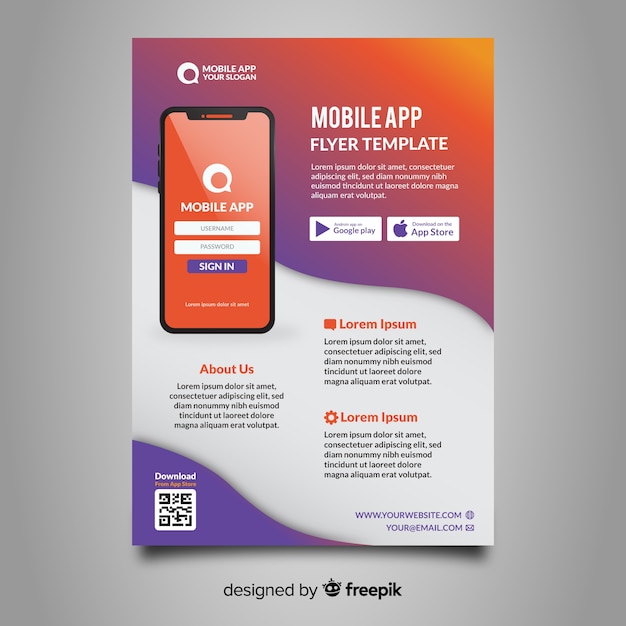 Download Free Mobile App Flyer Template Free Vector Use our free logo maker to create a logo and build your brand. Put your logo on business cards, promotional products, or your website for brand visibility.