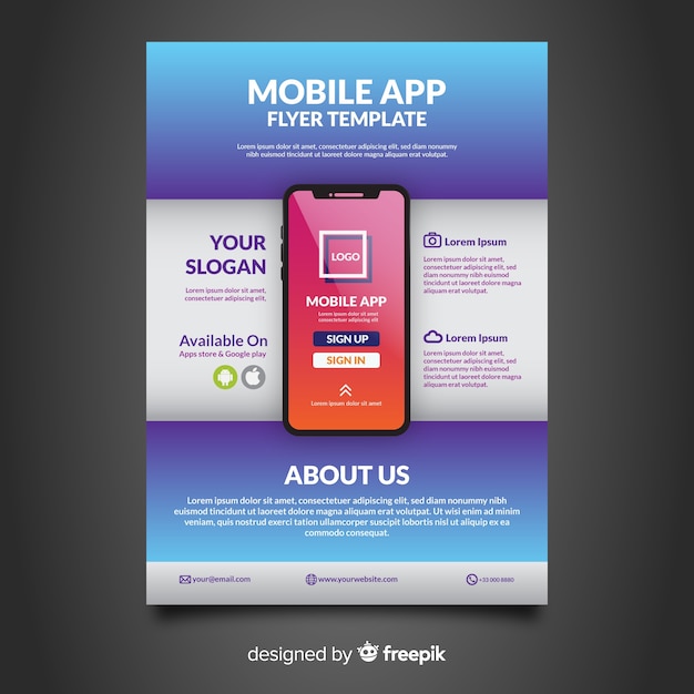 Download Free Download This Free Vector Mobile App Flyer Template Use our free logo maker to create a logo and build your brand. Put your logo on business cards, promotional products, or your website for brand visibility.