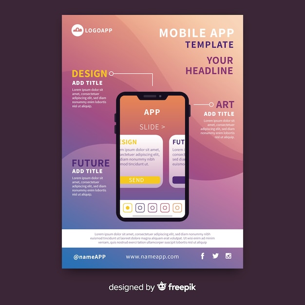 Mobile app flyer template Free Vector