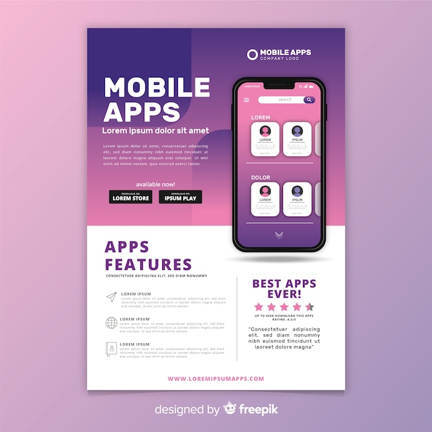 Mobile app flyer template Vector Free Download