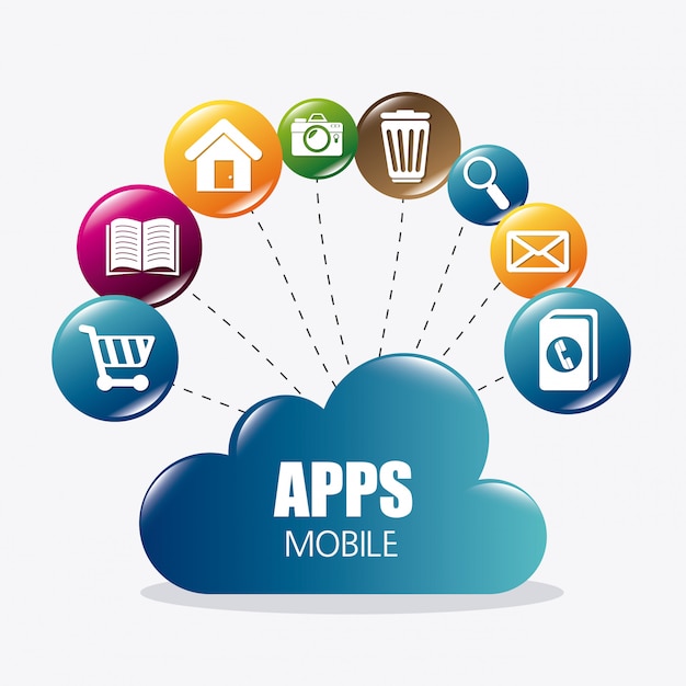 Mobile applications and technology icons design. Premium Vector