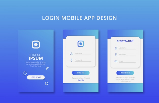 Download Mobile apps login and registration design with gradient blue color | Premium Vector