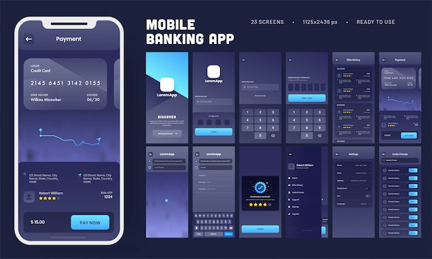 Premium Vector | Mobile banking app ui kit with multiple screens as ...