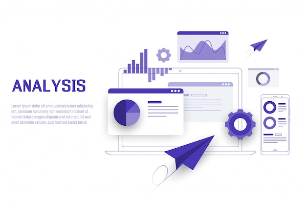 Mobile data analysis, research, planning and statistics Premium Vector