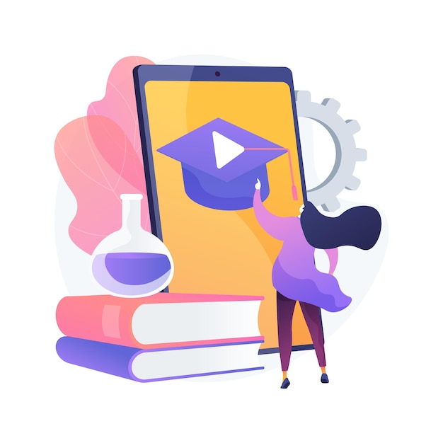 Mobile learning abstract concept   illustration. m-learning application, portable device, educational trend, assignment, individual plan, group lesson, immediate feedback Free Vector