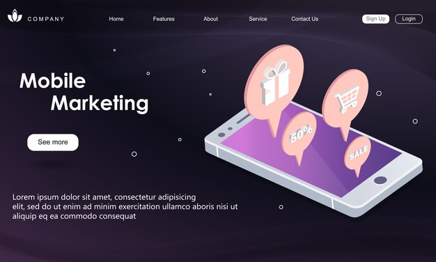 Premium Vector Mobile marketing web template Premium Vector Mobile marketing web template