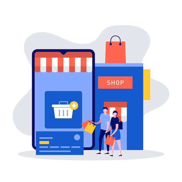 Premium Vector | Mobile shopping concept with characters, big ...