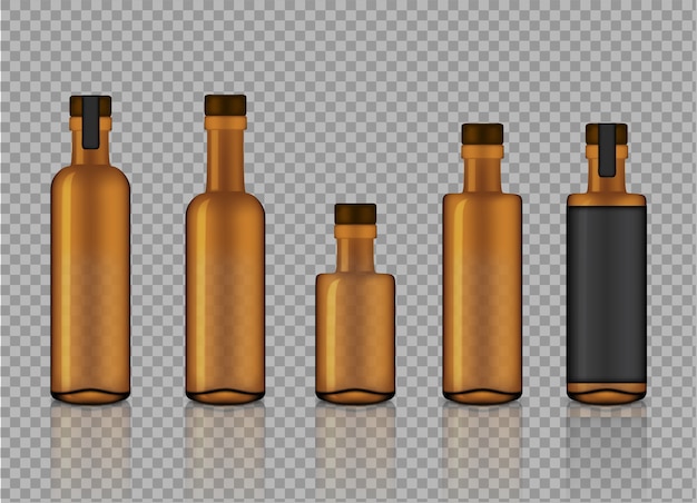 Download Premium Vector Mock Up Realistic Amber Transparent Glass Product Bottles