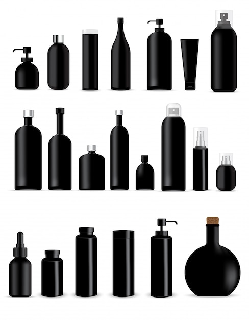 Download Mock up realistic black bottles for skincare product packaging | Premium Vector