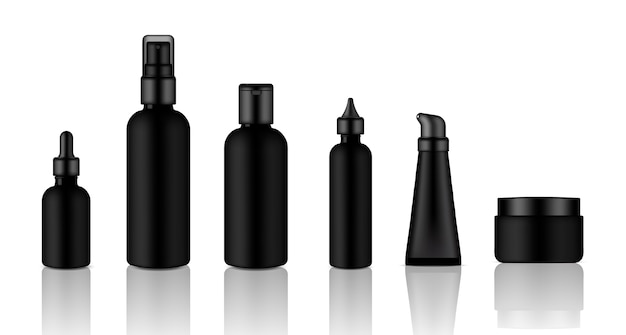 Download Mock up realistic black cosmetic bottles product background | Premium Vector