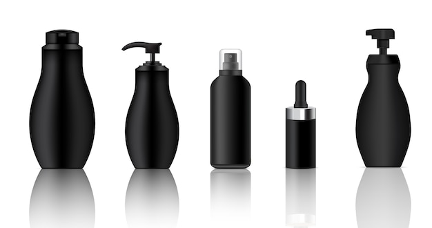 Download Premium Vector Mock Up Realistic Black Spray Dropper Pump Cosmetic Bottles