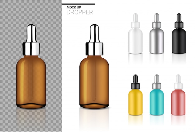 Download Premium Vector Mock Up Realistic Dropper Bottle Cosmetic Set Template For Oil Or Perfume On White Background