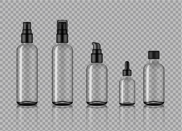 Download Premium Vector Mock Up Realistic Transparent Glass Cosmetic Bottles Product