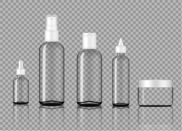 Download Premium Vector Mock Up Realistic Transparent Glass Cosmetic Bottles Product