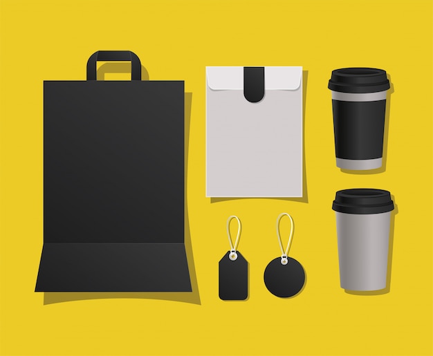 Download Mockup bag mugs and labels | Premium Vector