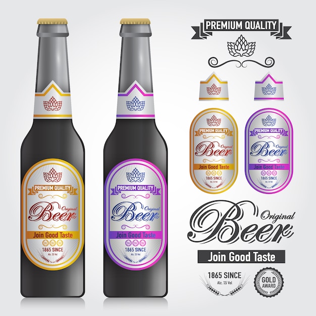 Premium Vector | Mockup of bottle vector and design premium label of beer