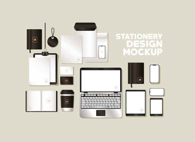Premium Vector | Mockup set with black branding of corporate identity and stationery design theme