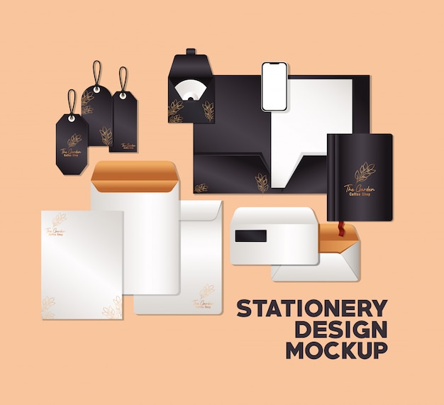 Download Premium Vector | Mockup set with black with leaves branding