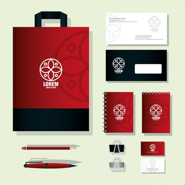 Download Premium Vector | Mockup stationery supplies, color red with sign white, brand mockup corporate ...