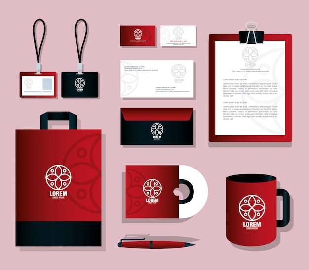Download Premium Vector | Mockup stationery supplies color red with ...