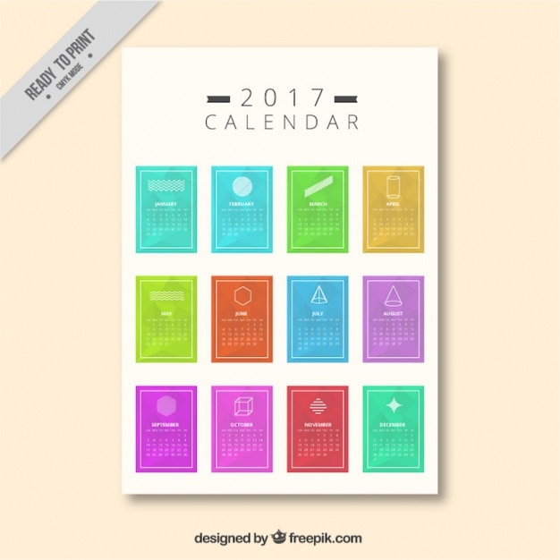 Modern 2017 colored calendar with geometric drawings Free Vector Modern 2017 colored calendar with geometric drawings Free Vector