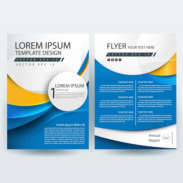 Modern Annual Report template with Blue and Yellow Wavy Shapes Vector ...