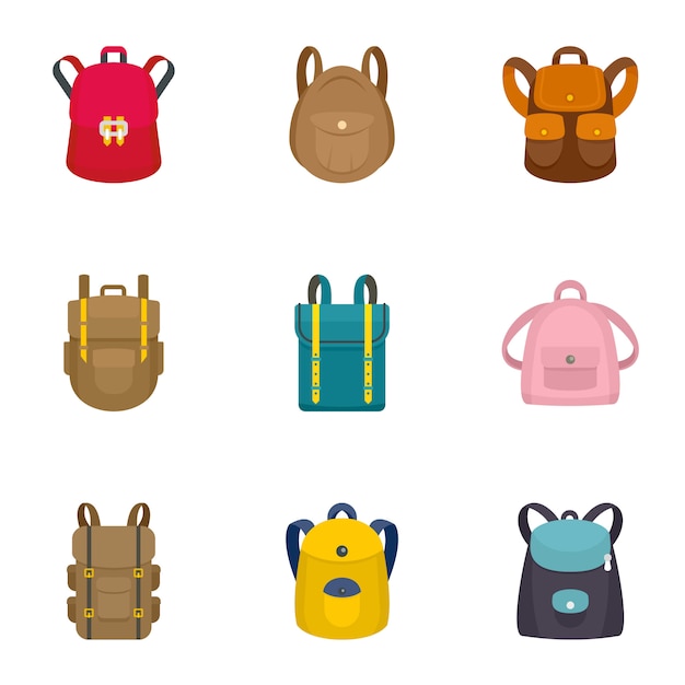 Modern Backpack Icon Set. Flat Set Of 9 Modern Backpack Icons Vector ...