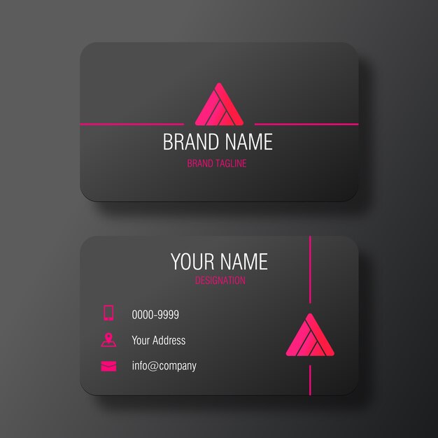 Modern black business card with abstract pyramid logo Premium Vector
