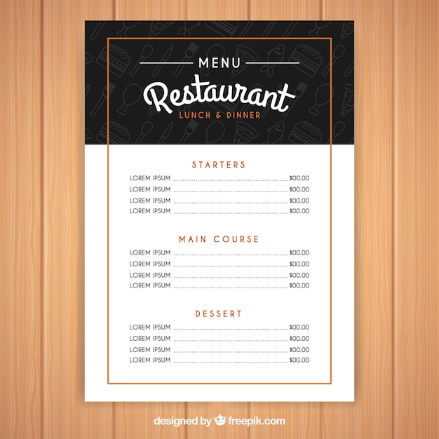 Free Vector Modern black and white menu template
