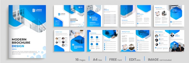 Modern brochure template design with blue gradient shapes, multi pages business brochure design.