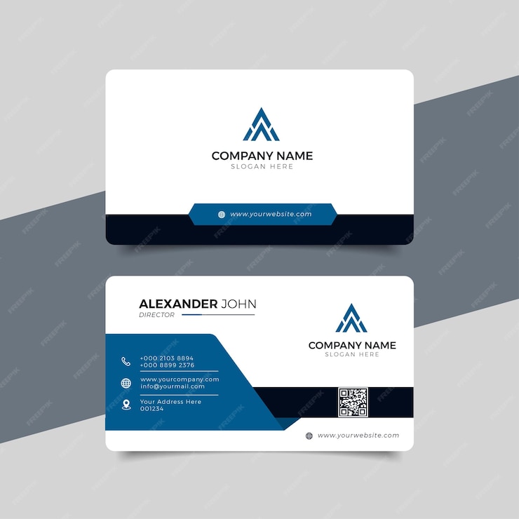  Modern business card blue corporate professional Premium Vector
