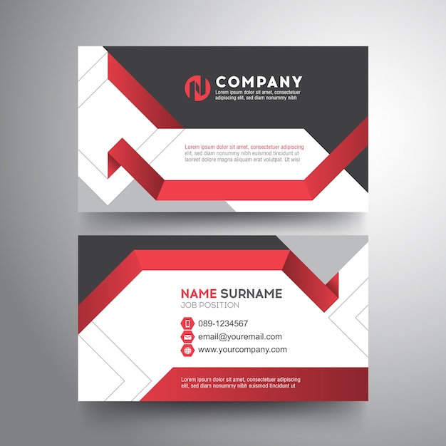 Premium Vector | Modern business card with geometric red gray color