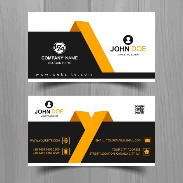 Modern business card with yellow and black\
geometric shapes