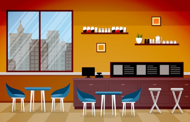 Premium Vector | Modern cafe coffee shop interior furniture restaurant