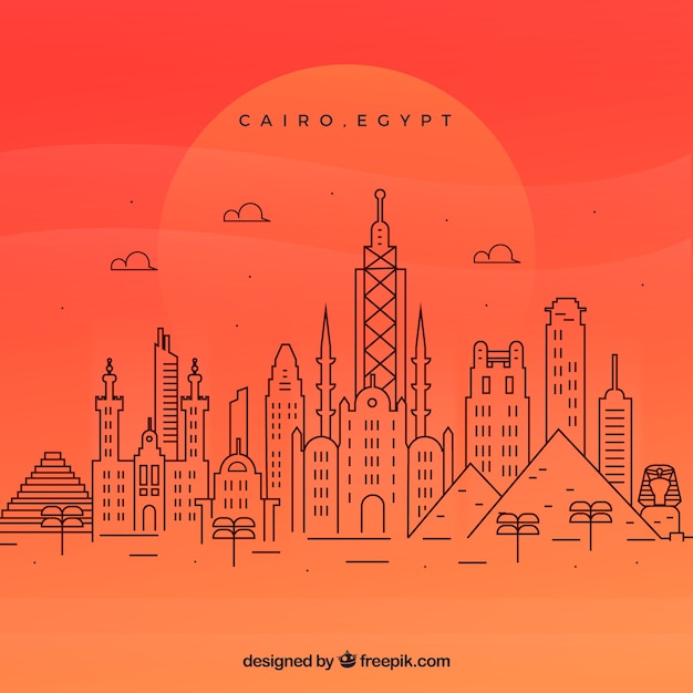 Modern cairo skyline with lineal style Free Vector