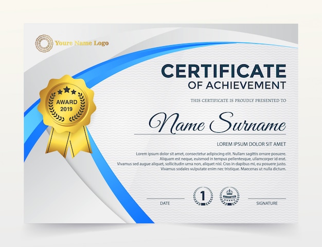Modern Certificate Of Achievement Template Gold And Blue Color