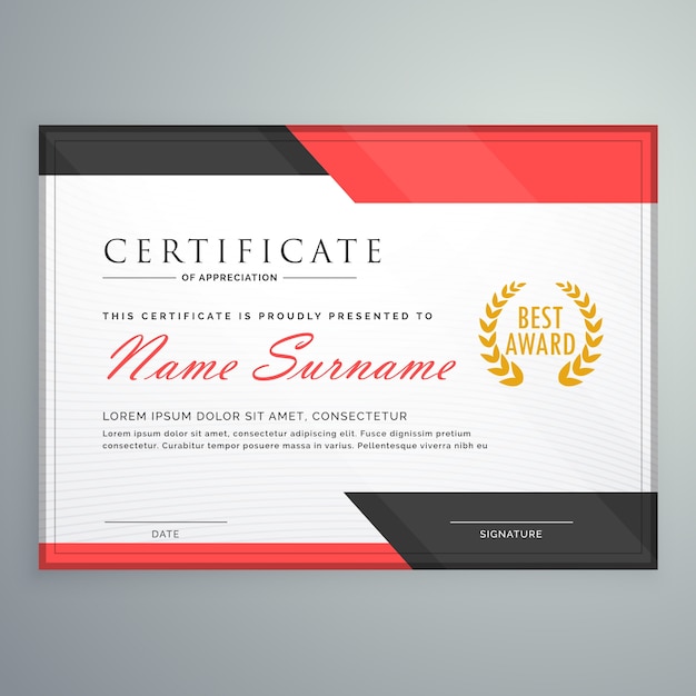 Download Modern certificate design with geometric red and black shapes | Free Vector