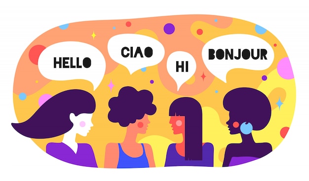 Premium Vector Modern Character Friends Women Say Hello Ciao Hi Bonjour