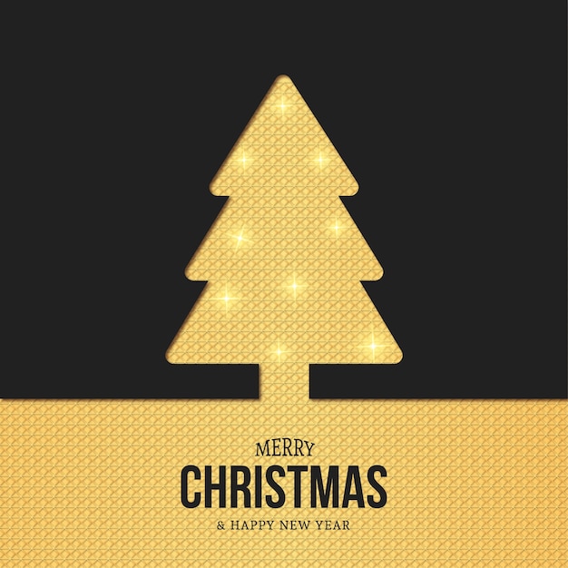 ゴールドの質感を持つモダンなクリスマスツリーシルエットカード 無料のベクター