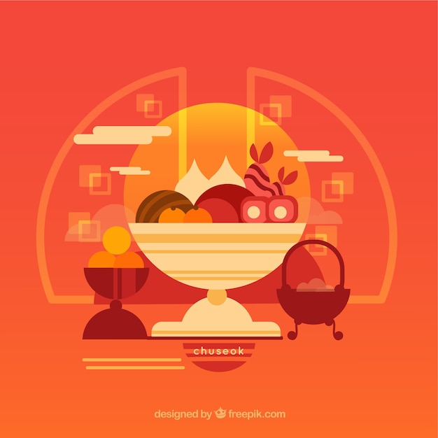 Modern chuseok composition with lovely style Free Vector