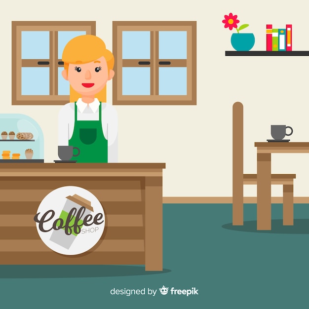 Download Free Vector | Modern coffee shop interior with flat design