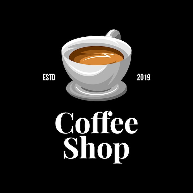 Modern Coffee Shop Logo On Dark Background Premium Vector