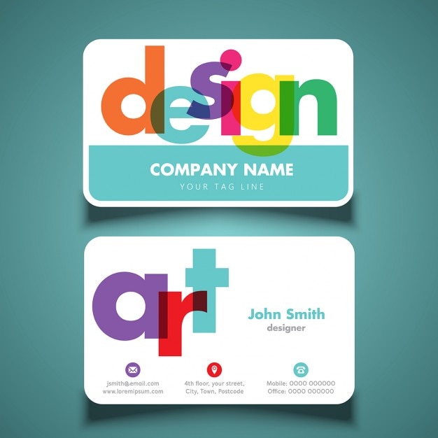 Modern and Colorful Business Card Design With Colorful Text Transparency Free Vector