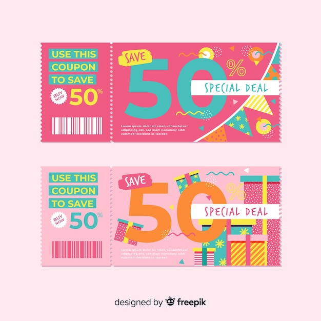 Modern coupon template with flat design Free Vector