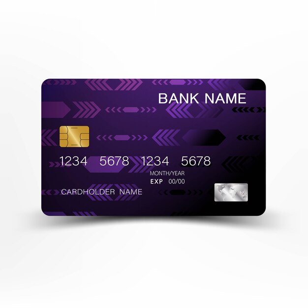 Modern credit card design purple and black color . | Premium Vector