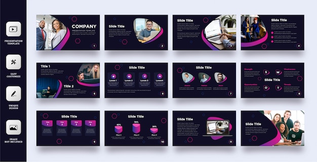 Modern dark purple multipurpose presentation template Premium Vector