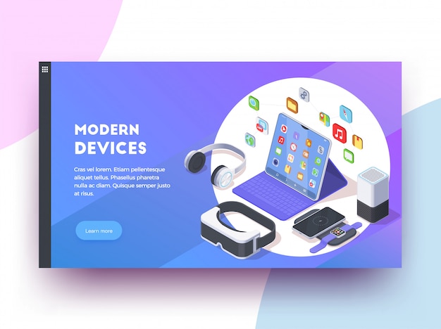 Download Modern devices isoometric web page design background with ...