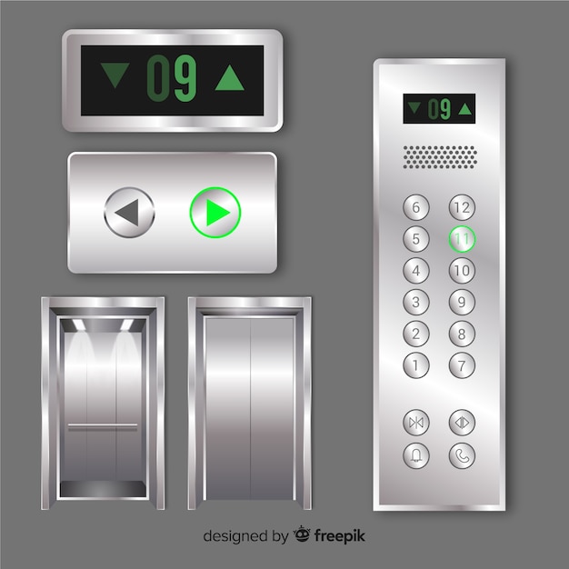 Modern elevator elements with realistic design Free Vector
